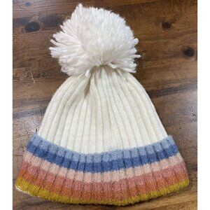 Marcus Alder Chunky-Knit Pom Hat One Size Ivory Blue Orange Stripe Acryl…